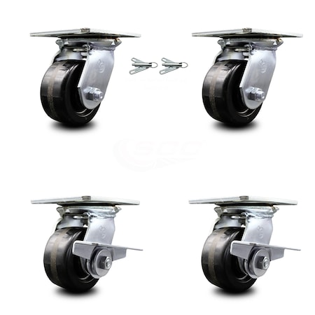 Service Caster 4 Inch Phenolic Swivel Caster Swivel Locks 2 Brakes, 2PK SCC-35S420-PHR-BSL-2-SLB-2
